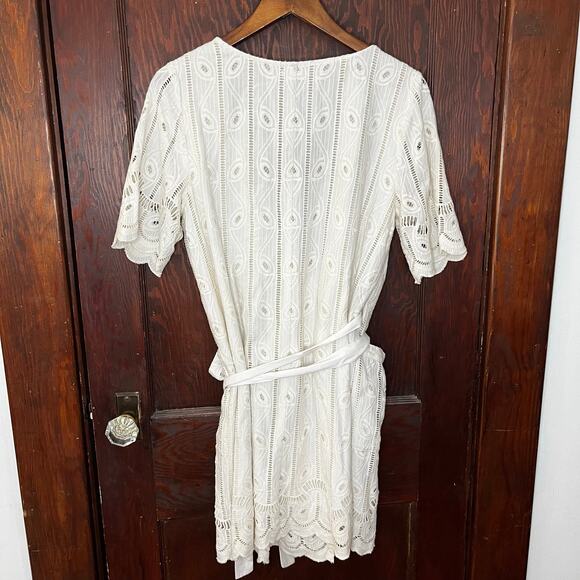 Tularosa Rocky Embroidered Eyelet Lace Wrap Around Tie Bodice Mini Dress - Picture 4 of 8